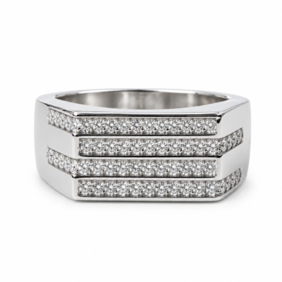 Regal Triple-Band Pave Men’s Silver Ring