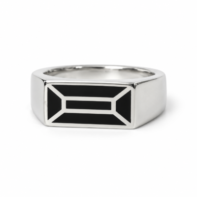 Executive Rectangular Enamel Men’s Silver Ring