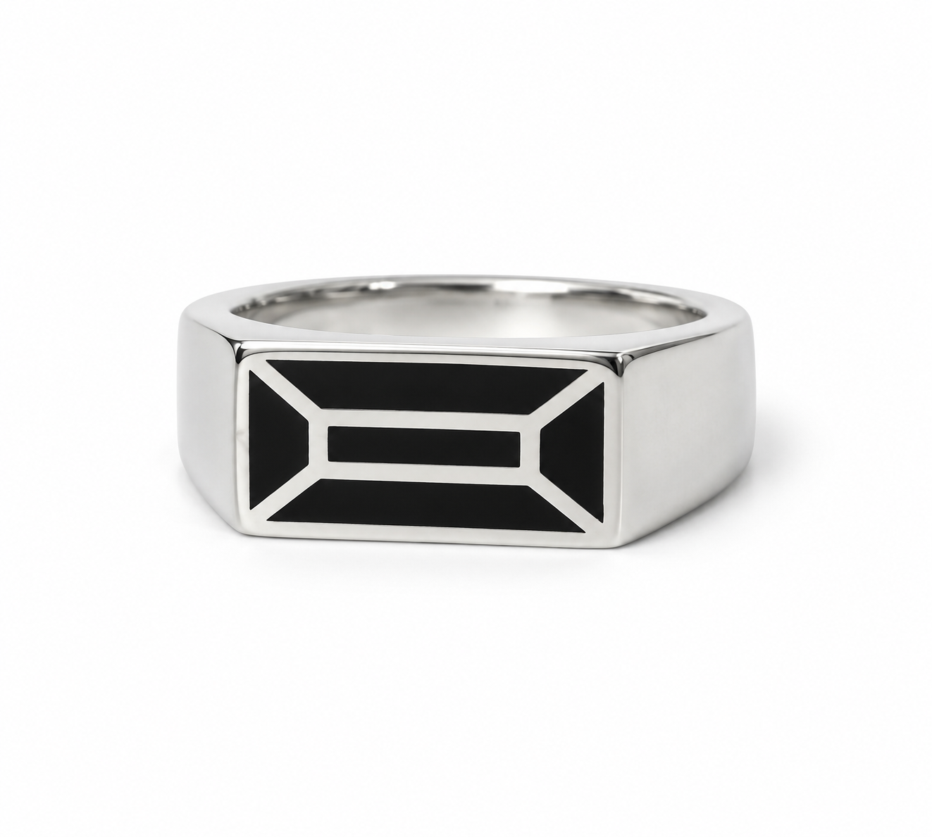 Executive Rectangular Enamel Men's Silver Ring