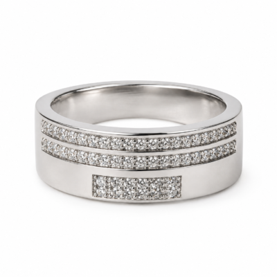 Regal Multi-Row Pave Men’s Silver Ring