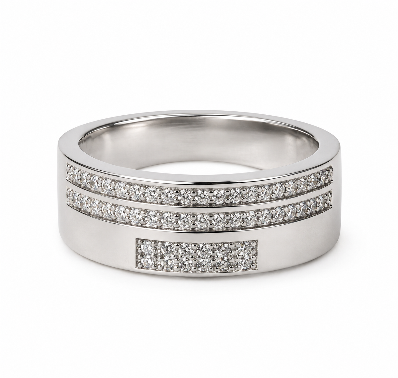Regal Multi-Row Pave Men's Silver Ring
