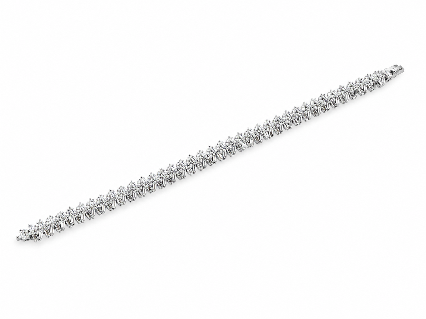 Radiant Baguette Pave Silver Tennis Bracelet