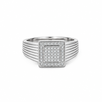 Regal Square Pave Men’s Silver Ring