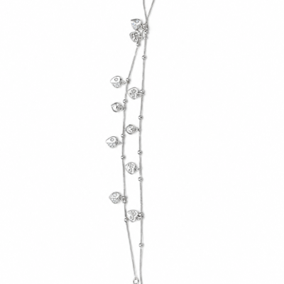 Double-Strand Pave Heart Charm Silver Anklet