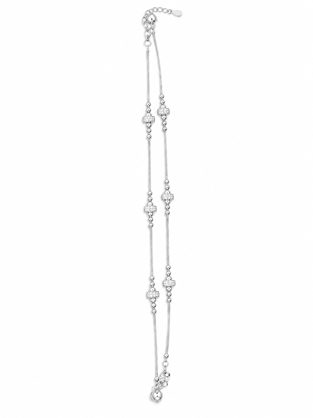 Radiant Station Bead Pave Silver Anklet