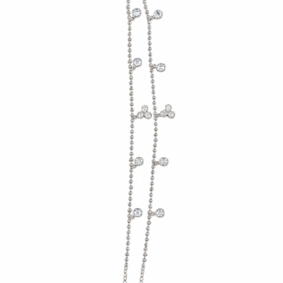Radiant Beaded Pave Drop Silver Anklet