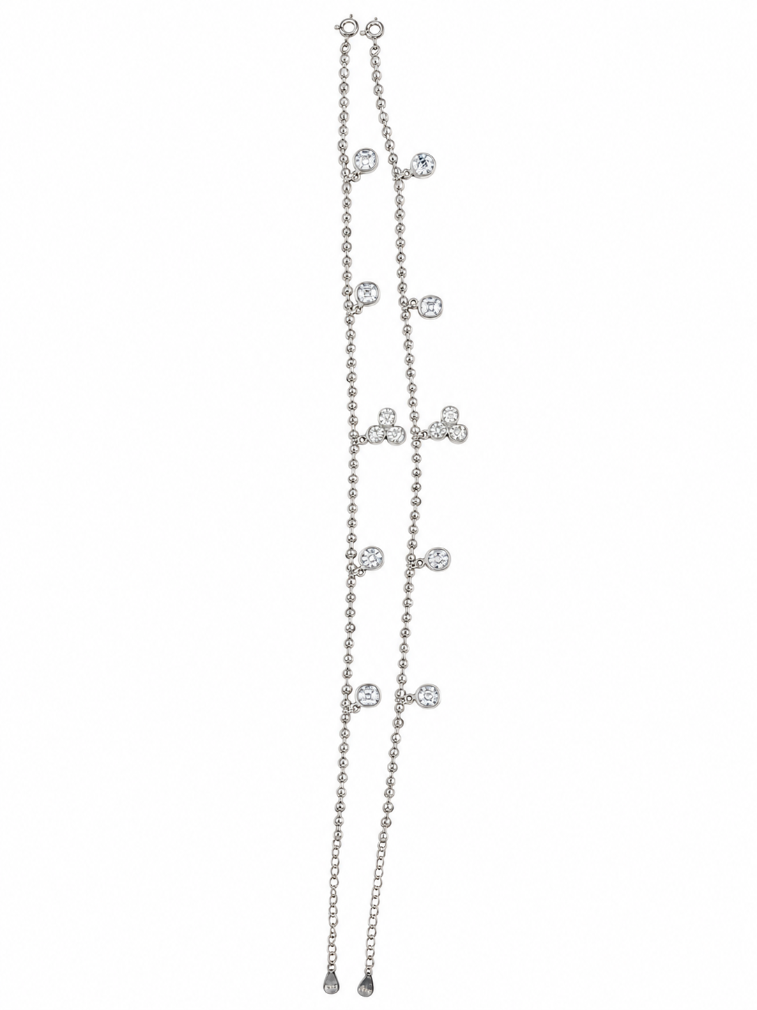Radiant Beaded Pave Drop Silver Anklet
