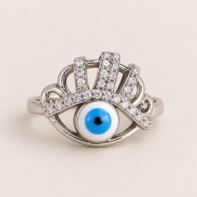 Dainty Evil Eye Protection Silver Ring