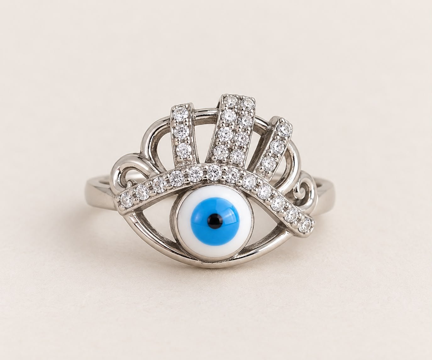 Dainty Evil Eye Protection Silver Ring