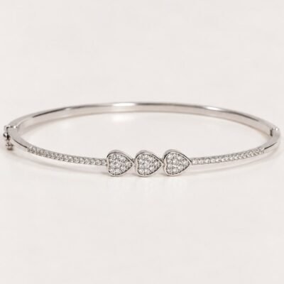 Triple Heart CZ Silver Bracelet