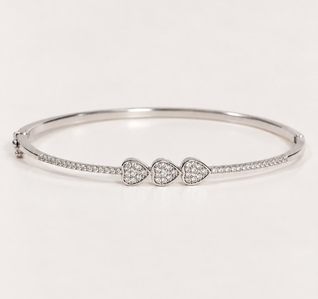 Triple Heart CZ Silver Bracelet