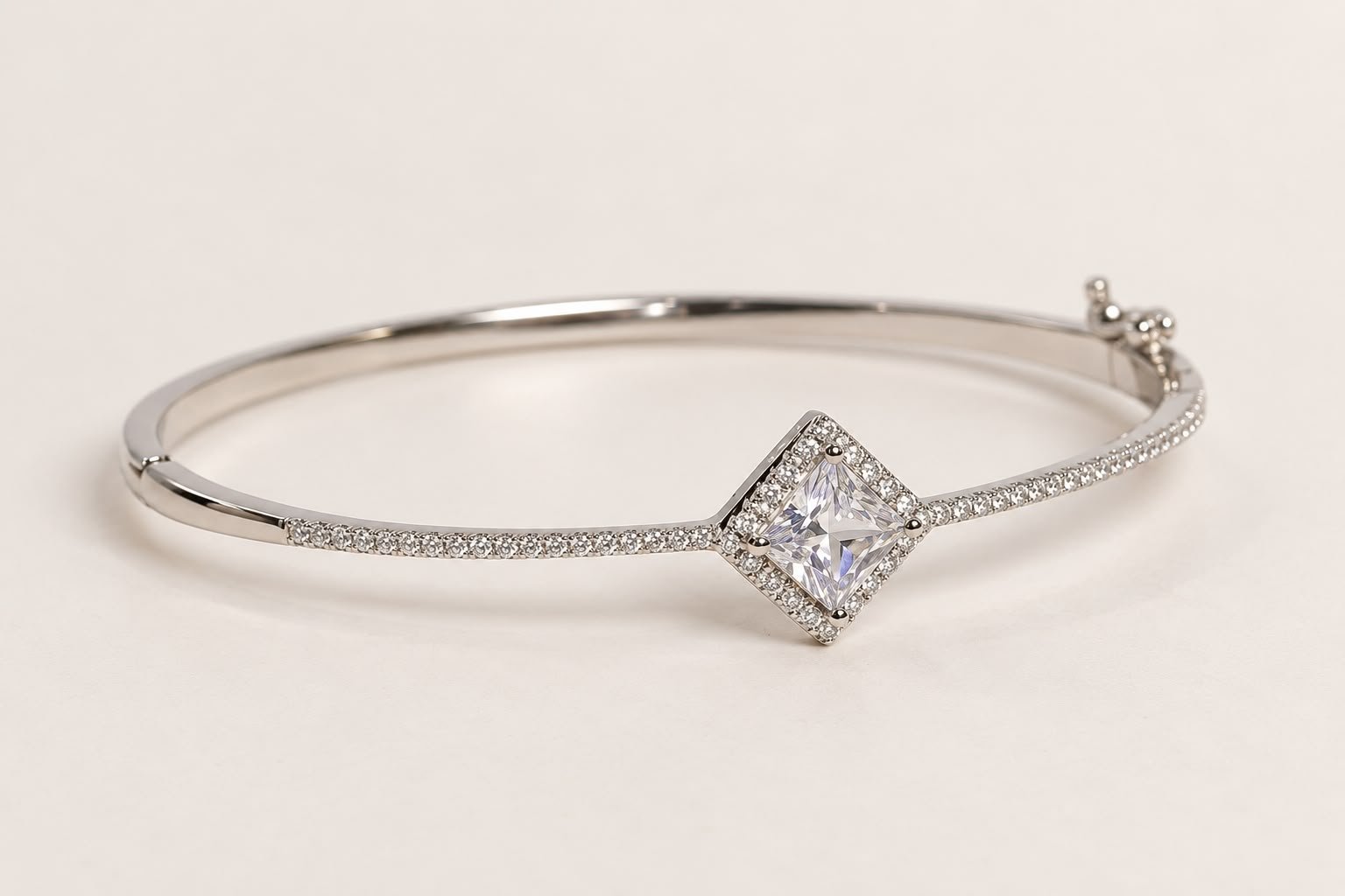 Radiant Square Solitaire Silver Bracelet