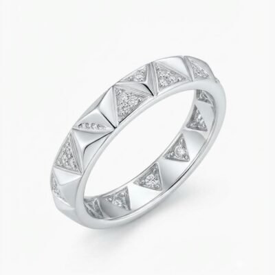 Geometric Textured Silver Band Ring