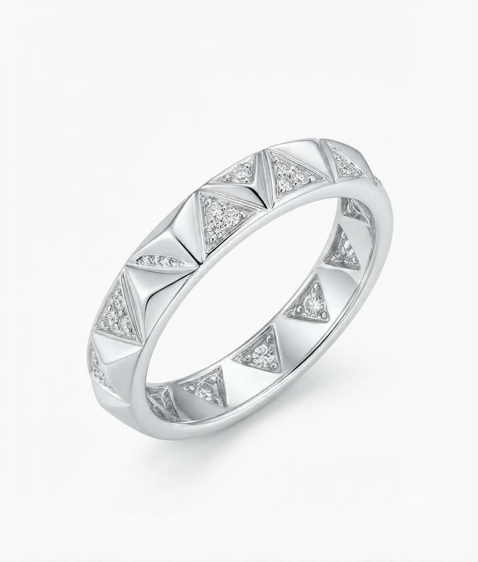 Geometric Textured Silver Band Ring