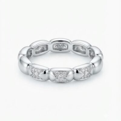 Alternating Sparkle Silver Band Ring