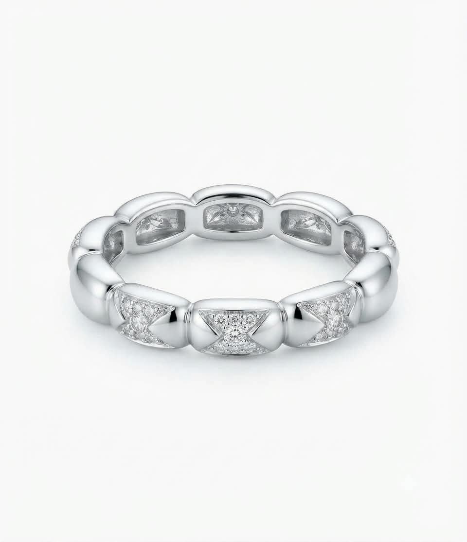 Alternating Sparkle Silver Band Ring
