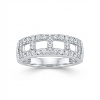 Glistening Row Zirconia Silver Band